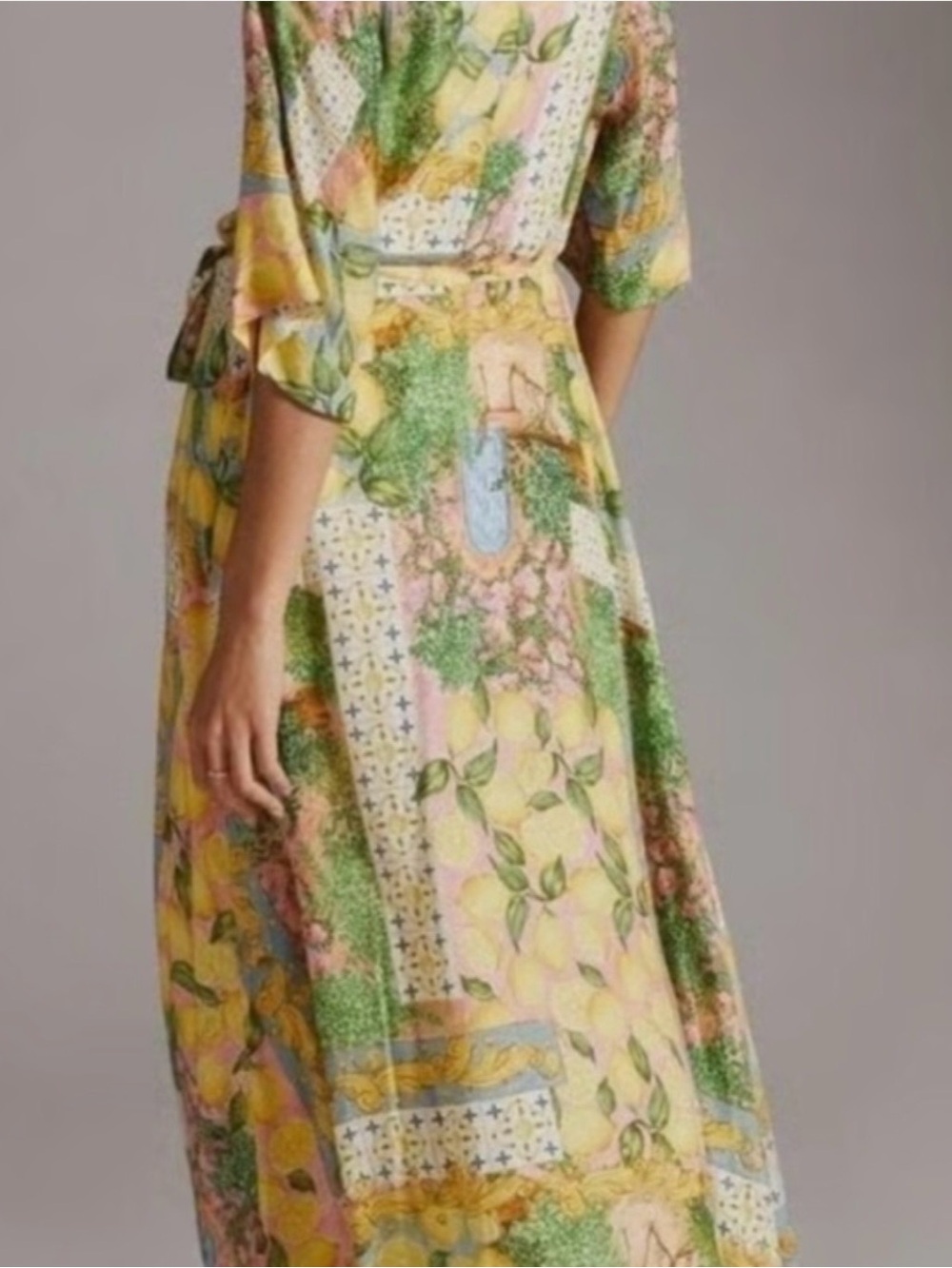 Aldo Martins Abstract Print Knit Tie Waist Midi Cardigan Dress Floral Lemons O/S - Picture 3 of 16